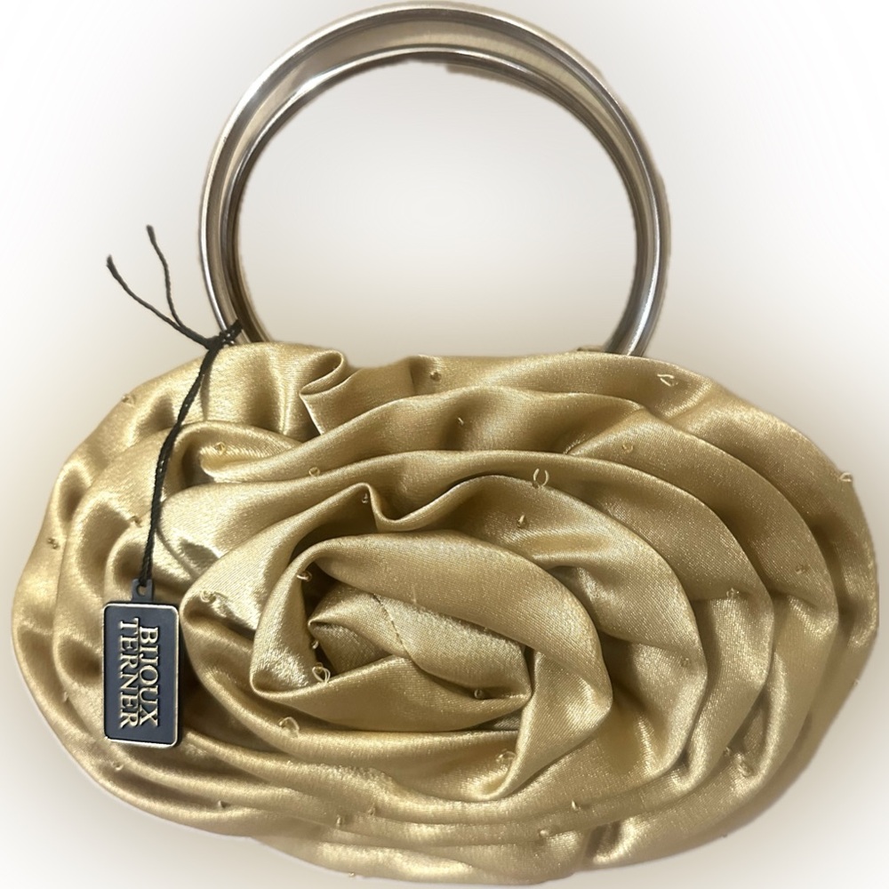 NWT Bijoux Terner Gold Rose Clutch Elegant and Compact